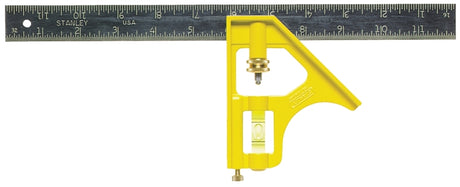 STANLEY 46-123 Combination Square, 12 in L Blade, SAE Graduation, Steel Blade