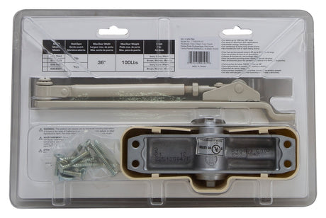 ProSource C102-BH-SA-IVN Door Closer, Automatic, Aluminum, Ivory, 100 lb, 150 x 19 mm Mounting Hole Distance