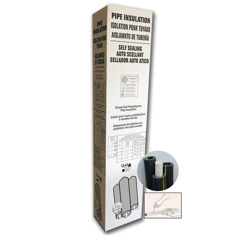 Quick R 71581T Pipe Insulation, 1-5/8 in ID x 3-1/8 in OD Dia, 6 ft L, Poly Foam w/2 glue strips, Charcoal, Pack of 14