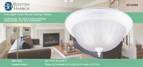 Boston Harbor F51WH02-1005-3L Two Light Flush Mount Ceiling Fixture, 120 V, 60 W, 2-Lamp, A19 or CFL Lamp