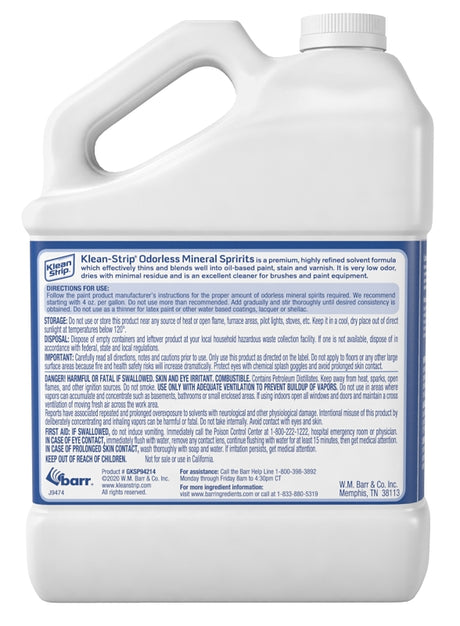 Klean Strip GKSP94214 Mineral Spirit Thinner, Liquid, Solvent, Light Yellow, 1 gal Can, Pack of 4
