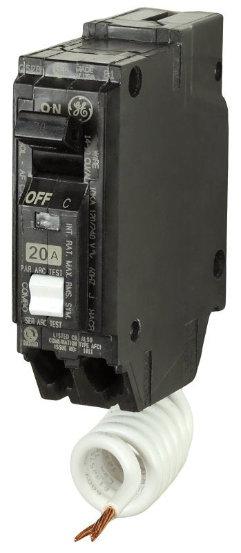 GE THQL1120AFP2 Circuit Breaker, AFCI, 20 A, 2-Pole, 120/240 V, Plug