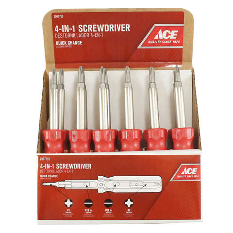 Ace Phillips/Slotted 4-in-1 Screwdriver 8 in., Pack of 12