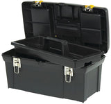 STANLEY 024013S Tool Box with Tray, 8.1 gal, Plastic, Black/Yellow, 5-Compartment