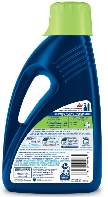 Bissell 99K52 2X Concentrated Pet Stain and Odor Remover, Liquid, Characteristic, 60 oz Bottle