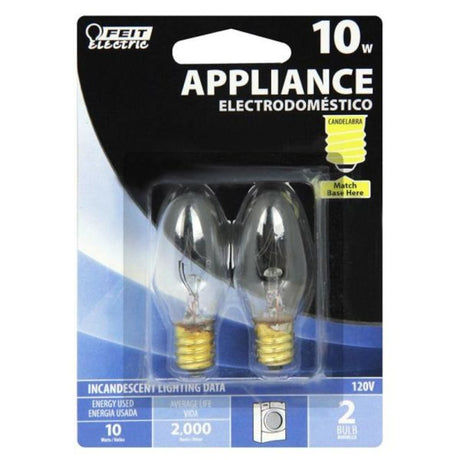 Feit Electric BP10C71/2/RP Incandescent Bulb, 10 W, C7 Lamp, E12 Candelabra Lamp Base, 45 Lumens, 2700 K Color Temp, Pack of 12