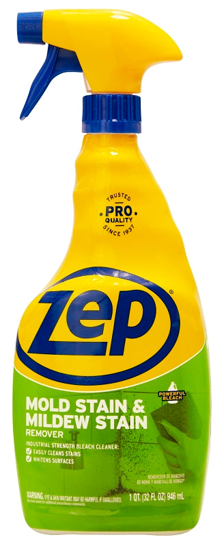 Zep ZUMILDEW32 Mold and Mildew Stain Remover, 1 qt, Liquid, Slight Chlorine, Clear
