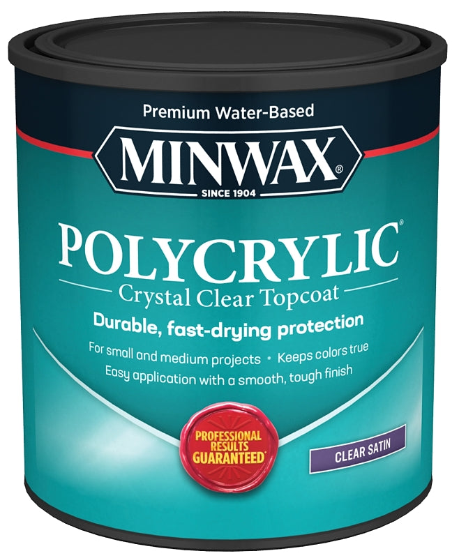 Minwax Polycrylic 63333444 Polyurethane, Satin, Liquid, Clear, 1 qt