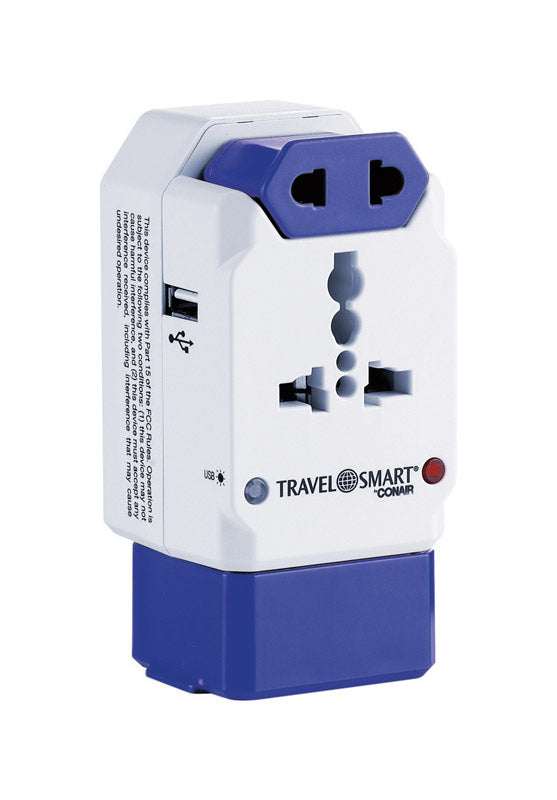 Travel Smart Conair Type A/B/C/E/F/G/I For Worldwide Adapter Plug w/USB Port