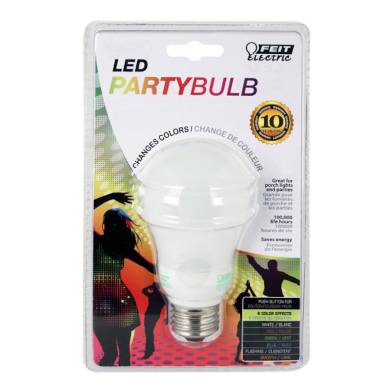 Feit Electric A19/LED/PARTY Color Changing LED Party Bulb, Flood/Spotlight, A19 Lamp, E26 Medium Lamp Base, Silver, Pack of 6