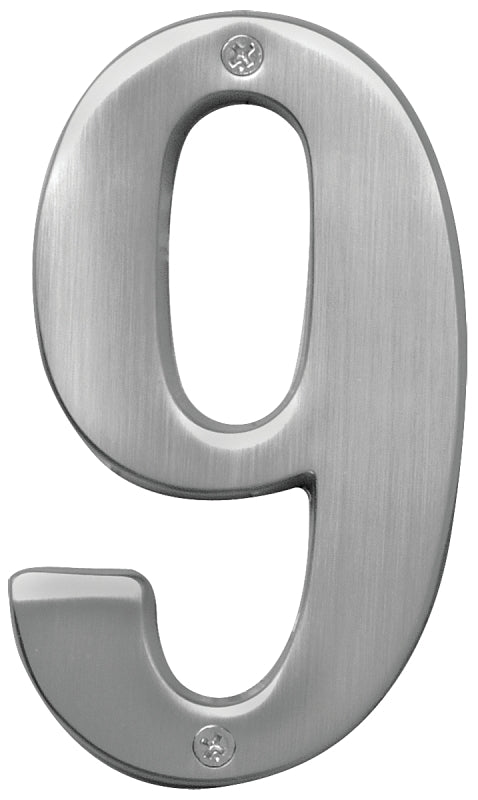 Hy-Ko Prestige Series BR-51SN/9 House Number, Character: 9, 5 in H Character, Nickel Character, Solid Brass, Pack of 3