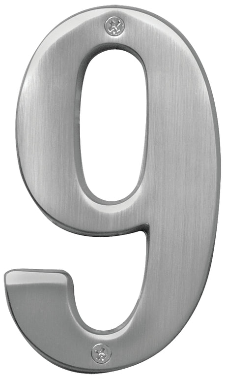 Hy-Ko Prestige Series BR-51SN/9 House Number, Character: 9, 5 in H Character, Nickel Character, Solid Brass, Pack of 3