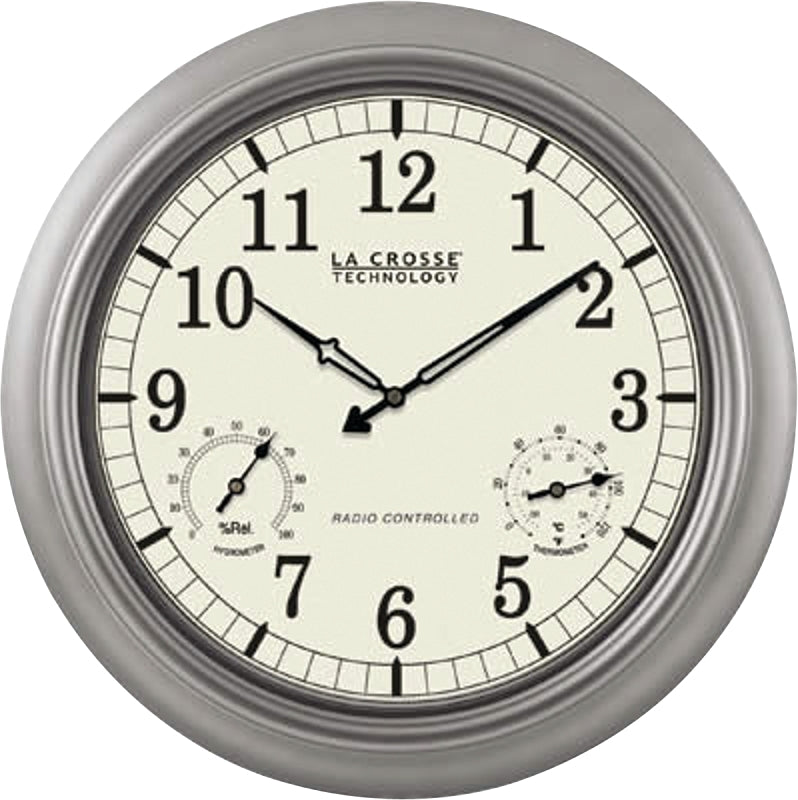 La Crosse WT-3181PL-Q Clock, 18 in Dia, Round, Silver Frame, Plastic Clock Face, Analog