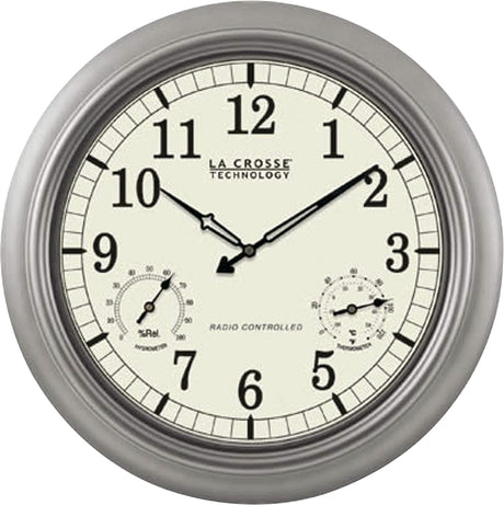 La Crosse WT-3181PL-Q Clock, 18 in Dia, Round, Silver Frame, Plastic Clock Face, Analog