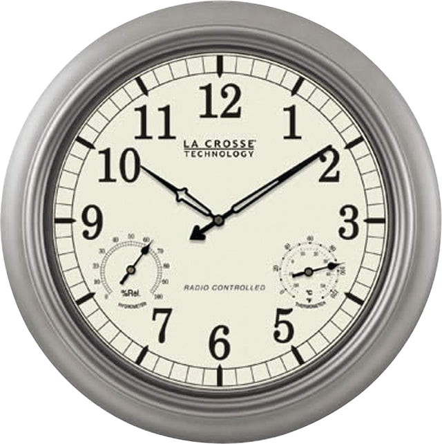 La Crosse WT-3181PL-Q Clock, 18 in Dia, Round, Silver Frame, Plastic Clock Face, Analog