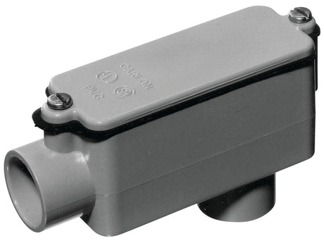 Carlon E986GR Conduit Body, 1-1/4 in Hub, 2-3/4 in OAL, PVC, Gray