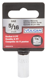 Vulcan MT6483796 Drive Socket, 5/16 in Socket, 1/4 in Drive, 6-Point, Chrome Vanadium Steel, Chrome