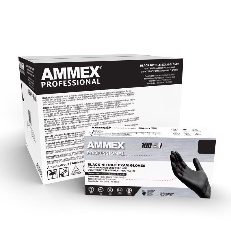 AMMEX Professional Nitrile Disposable Exam Gloves Large Black Powder Free 100 pk