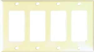 Eaton Cooper Wiring 2164 2164V-BOX Wallplate, 4-1/2 in L, 8.19 in W, 4 -Gang, Thermoset, Ivory, High-Gloss