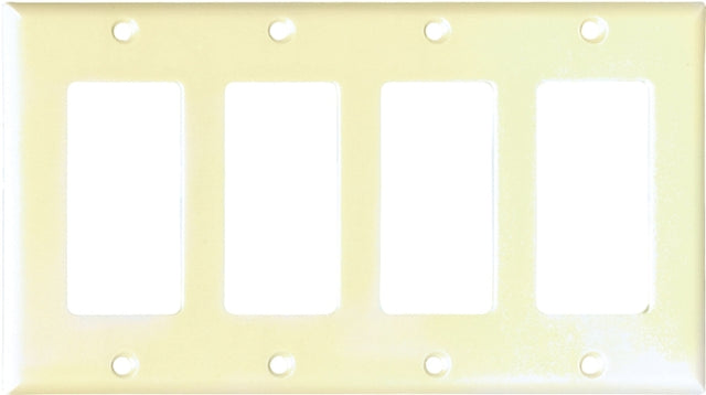 Eaton Cooper Wiring 2164 2164V-BOX Wallplate, 4-1/2 in L, 8.19 in W, 4 -Gang, Thermoset, Ivory, High-Gloss