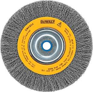 DEWALT DW4904 Wire Wheel Brush, 6 in Dia, 5/8 to 1/2 in Arbor/Shank, 0.014 in Dia Bristle, Carbon Steel Bristle