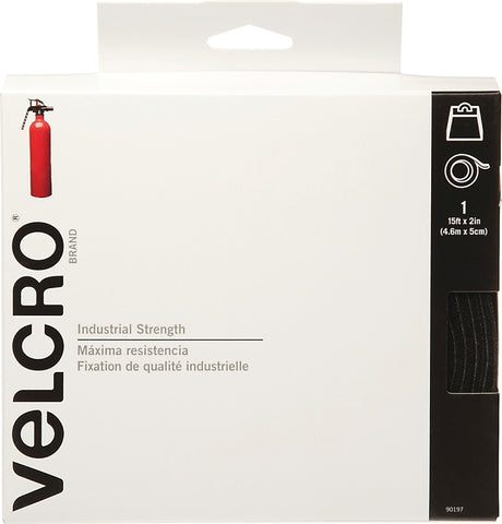 VELCRO Brand 90197 Fastener, 2 in W, 15 ft L, Nylon, Black, 10 lb, Rubber Adhesive