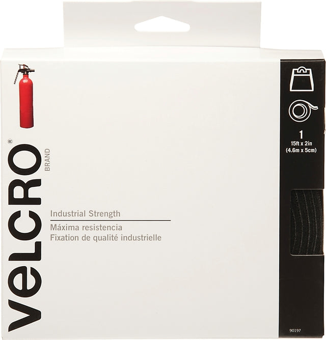 VELCRO Brand 90197 Fastener, 2 in W, 15 ft L, Nylon, Black, 10 lb, Rubber Adhesive