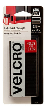 VELCRO Brand 90199 Fastener, 2 in W, 4 in L, Nylon, Black, Rubber Adhesive