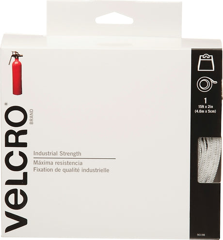 VELCRO Brand 90198 Fastener, 2 in W, 15 ft L, Nylon, White, Rubber Adhesive