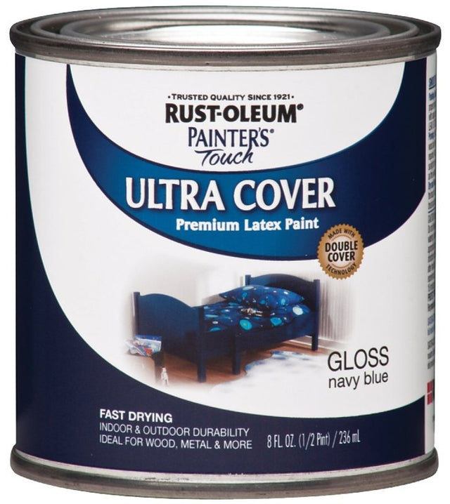 Rust-Oleum 1922730 Enamel Paint, Water Base, Gloss Sheen, Navy Blue, 0.5 pt, Can, 120 sq-ft Coverage Area