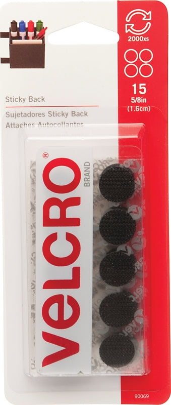 VELCRO Brand 90069 Fastener, 5/8 in W, Nylon, Black, Rubber Adhesive