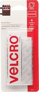 VELCRO Brand 90076 Fastener, 3/4 in W, 3-1/2 in L, Nylon, White, Rubber Adhesive