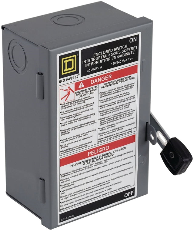 Square D L211N Safety Switch, 2-Pole, 30 A, 240 V, Lug Terminal, DPST