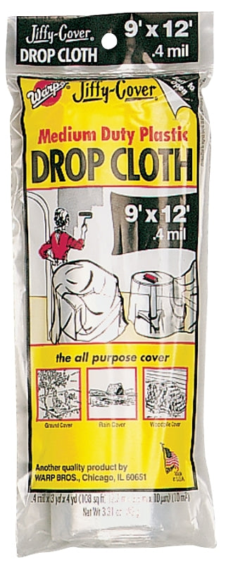 Warp's PC-72 Drop Cloth, 12 ft L, 9 ft W, Plastic, Clear, Pack of 72