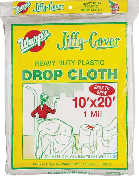 Warp's JC-1020 Drop Cloth, 20 ft L, 10 ft W, Plastic, Clear, Pack of 12