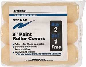 Linzer RS1433 Paint Roller Cover, 3/8 in Thick Nap, 9 in L