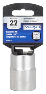 Vulcan MT-SM6027 Drive Socket, 27 mm Socket, 3/4 in Drive, 12-Point, Chrome Vanadium Steel, Chrome