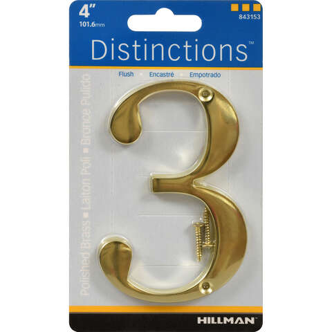 Hillman Distinctions 4 in. Gold Zinc Die-Cast Screw-On Number 3 1 pc, Pack of 3