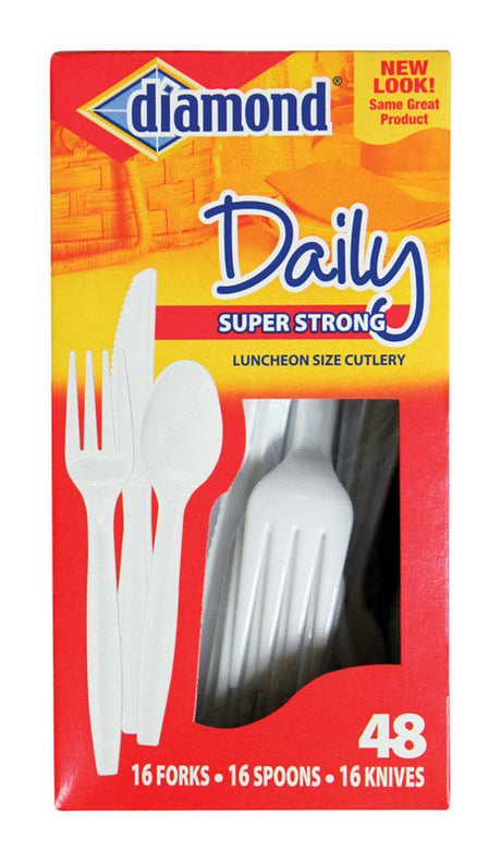 Diamond White Plastic Luncheon Size Heavy Duty Cutlery 48 pk, Pack of 12