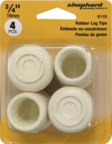 Shepherd Hardware 9119 Furniture Leg Tip, Round, Rubber, Off-White, 3/4 in Dia, Pack of 6