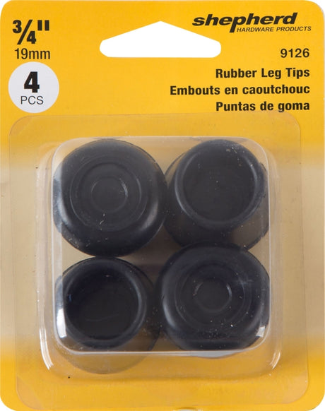 Shepherd Hardware 9126 Furniture Leg Tip, Round, Rubber, Black, 3/4 in Dia, Pack of 6