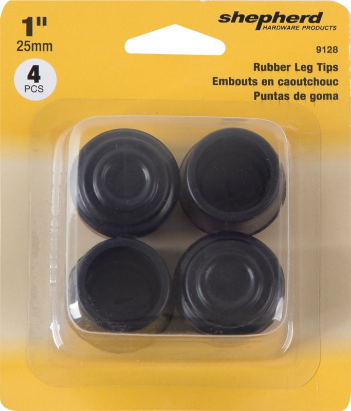 Shepherd Hardware 9128 Furniture Leg Tip, Round, Rubber, Black, 1 in Dia, Pack of 6