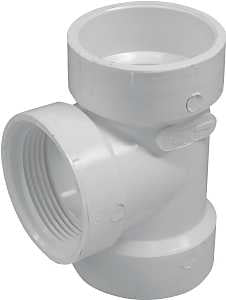 Canplas 192114S Test Tee, 1-1/2 in, Hub x FNPT, PVC, White