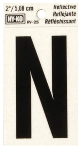 Hy-Ko RV-25/N Reflective Letter, Character: N, 2 in H Character, Black Character, Silver Background, Vinyl, Pack of 10