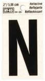 Hy-Ko RV-25/N Reflective Letter, Character: N, 2 in H Character, Black Character, Silver Background, Vinyl, Pack of 10