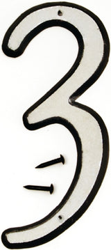 Hy-Ko 30600 Series 30603 House Number, Character: 3, 4 in H Character, Black/White Character, Plastic, Pack of 10