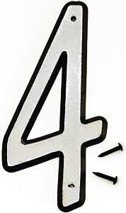 Hy-Ko 30600 Series 30604 House Number, Character: 4, 4 in H Character, Black/White Character, Plastic, Pack of 10
