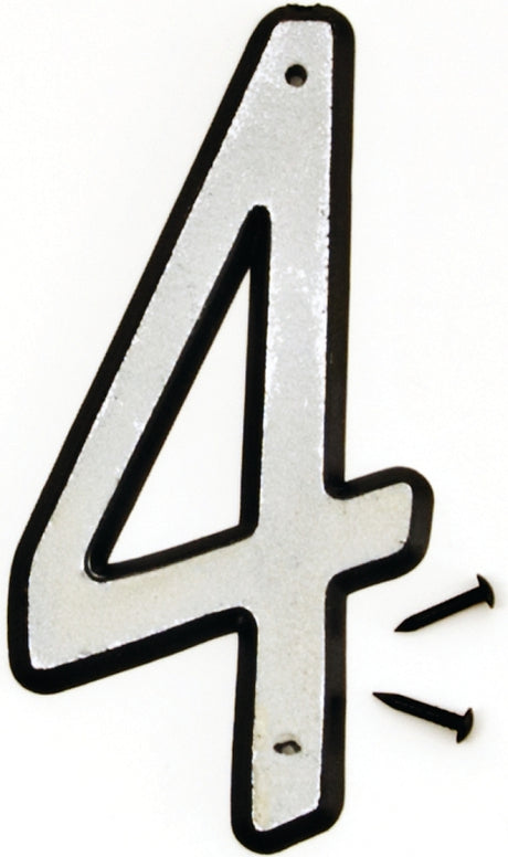 Hy-Ko 30600 Series 30604 House Number, Character: 4, 4 in H Character, Black/White Character, Plastic, Pack of 10