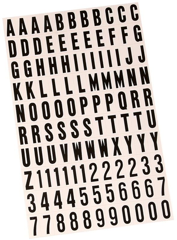 Hy-Ko MM-6 Packaged Number and Letter Set, 3/4 in H Character, Black Character, White Background, Vinyl, Pack of 10