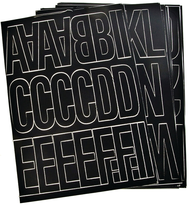 Hy-Ko 30035 Die-Cut Number and Letter Set, 3 in H Character, Black Character, Black Background, Vinyl